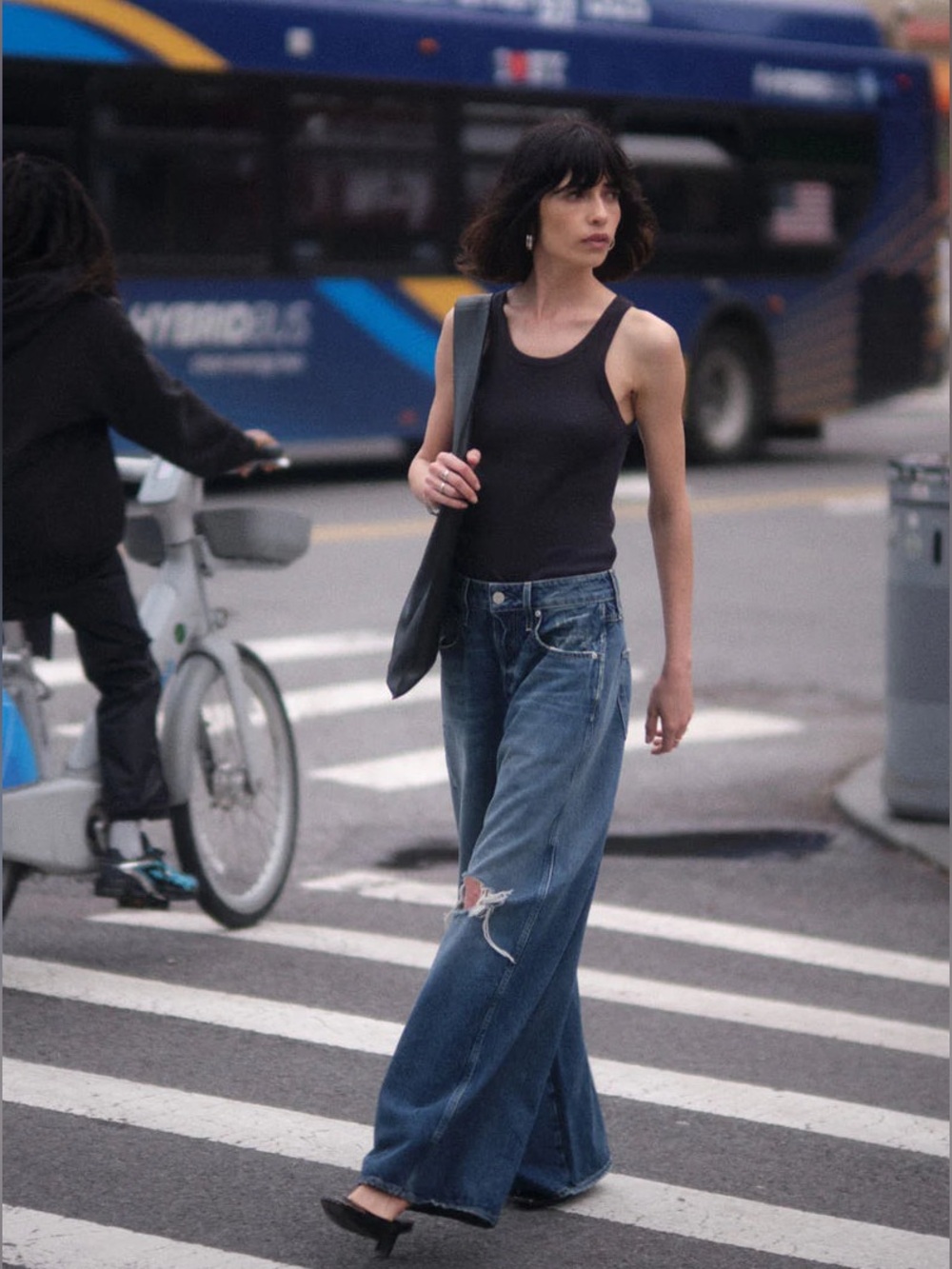AMO Distressed Wide-Leg Mid-Blue Jeans - Picture 4 of 14